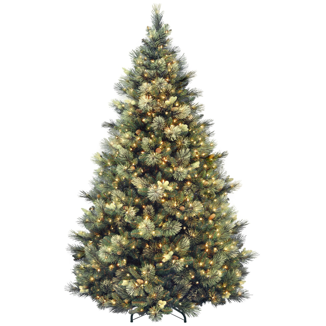 National Tree Company Pre-Lit Artificial Christmas Tree, Green, Carolina Pine, Clear Lights, Flocked with Pine Cones, Includes Stand, 9 feet